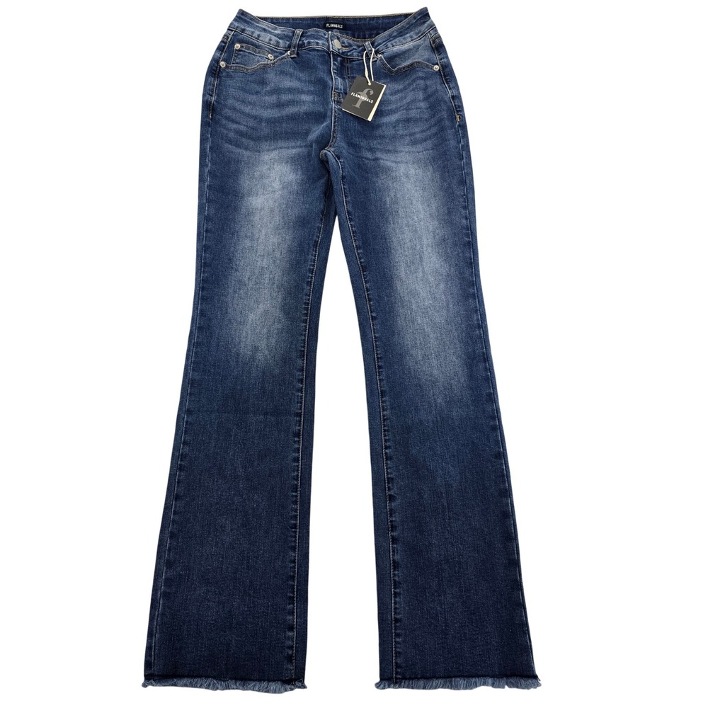 Flamingals Womens Medium Wash Split Raw Hem Bootcut Jeans‎ Size M NWT 269910 CH
